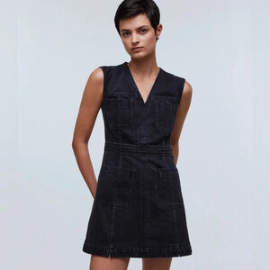 Madewell Black Denim Cap-Sleeve Mini Dress in Tarrybrook Wash Size 2